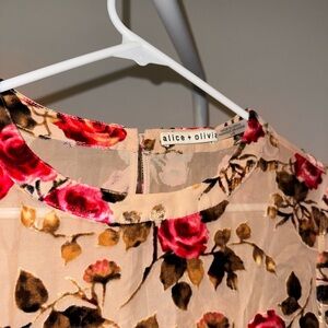 Alice + Olivia Rose Print Sheer Top